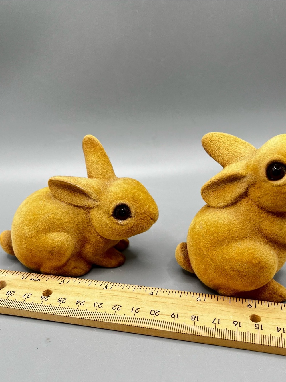Pair Of Brown Flock Rabbits Glass Eye Josep Orignals Figurines